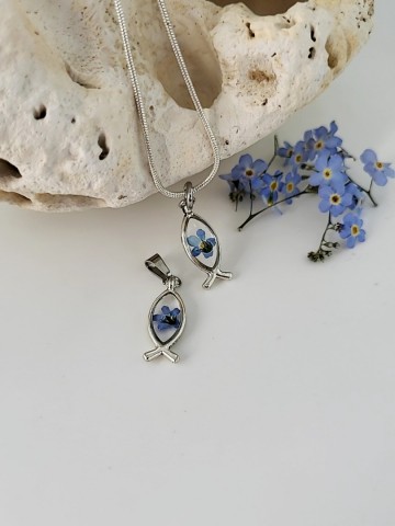 Ichtus hanger met vergeet mij nietje