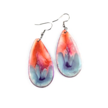 Blauw roze druppel oorbellen