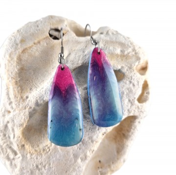 Blauw roze druppel oorbellen