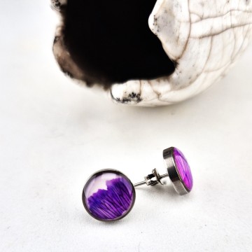 Paarse bloemen oorbellen met pin