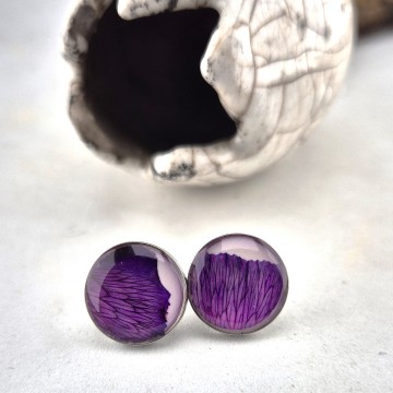 Oorbellen met paarse anjer