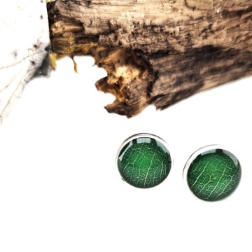 Groene steek oorbellen met blad nerf