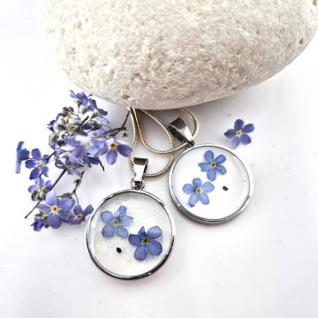 RVS ronde herinnering hanger met vergeet mij nietje