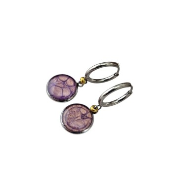 RVS cabochon oorbellen lila met oorring