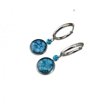 Aqua blauwe cabochon oorbellen met oorringen