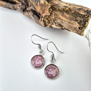 RVS cabochon lila oorbellen met haak