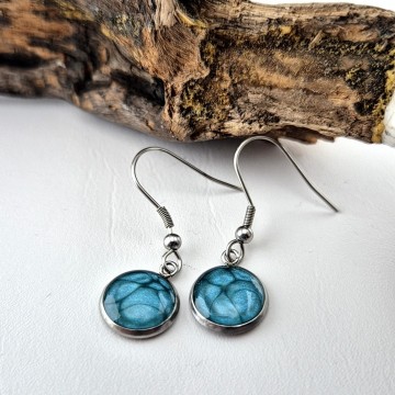 Turquoise cabochon oorbellen met haak