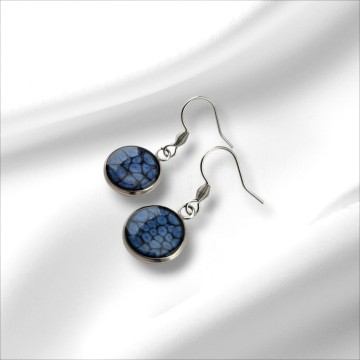 Rvs cabochon blauwe oorbellen