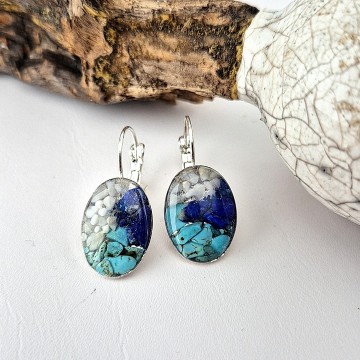 Ovale oorbellen met Laps Lazuli - Turquoise