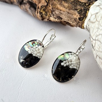 Abalone en zwarte Onyx oorbellen met epoxy