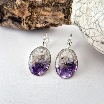 Ovale oorbel met zand en Amethist