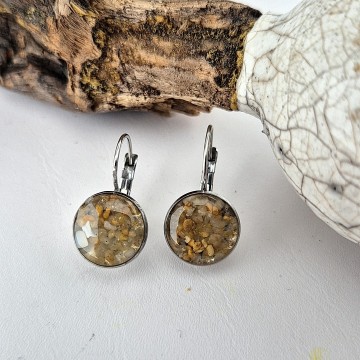 Ronde rvs cabochon oorbellen met epoxy en zand