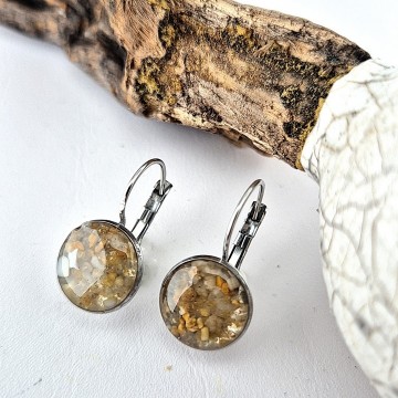 Ronde RVS zand oorbellen met epoxy,