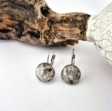 rvs cabochon oorbellen met zand en epoxy hars