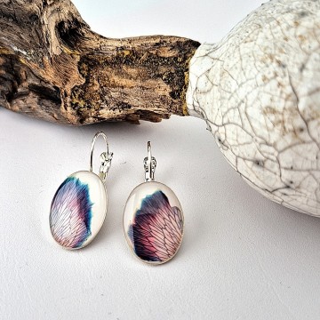 RVS cabochon oorbellen met epoxy en gedroogde bloemen