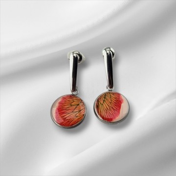 Cabochon hang oorbellen met rode bloem