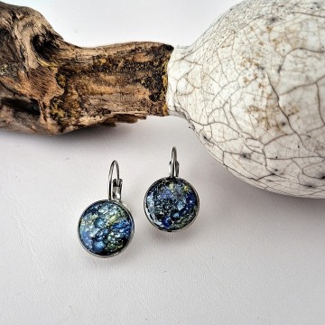 RVS cabochon epoxy oorbellen blauw - groen