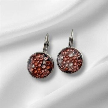 Cabochon hang oorbellen met rood en goud