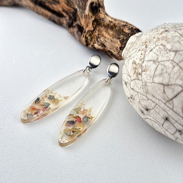 Langwerpige transparante bloemen oorbellen