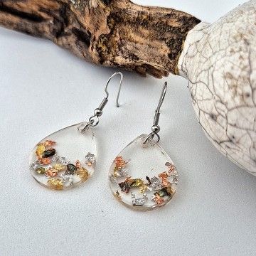 Oorbellen met blad goud, blad zilver en blad koper