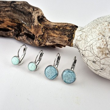 Blauwe bladnerf rvs cabochon hang oorbellen