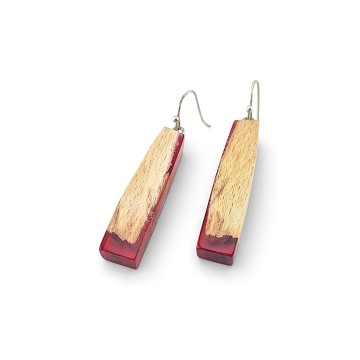 Langwerpige oorbellen met hout en epoxy