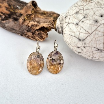 Ovale Epoxy hang oorbellen met zee zand