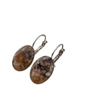 Hand gemaakte ovale hang oorbellen met zand en epoxy met haak